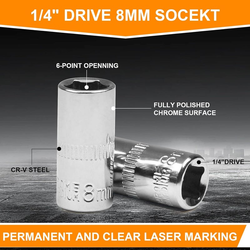 Utoolmart 1/4" Drive 8mm Socket, Shallow Socket Set, for General Repairs, 6-Point, Metric, Cr-V, 4pcs - Image 4
