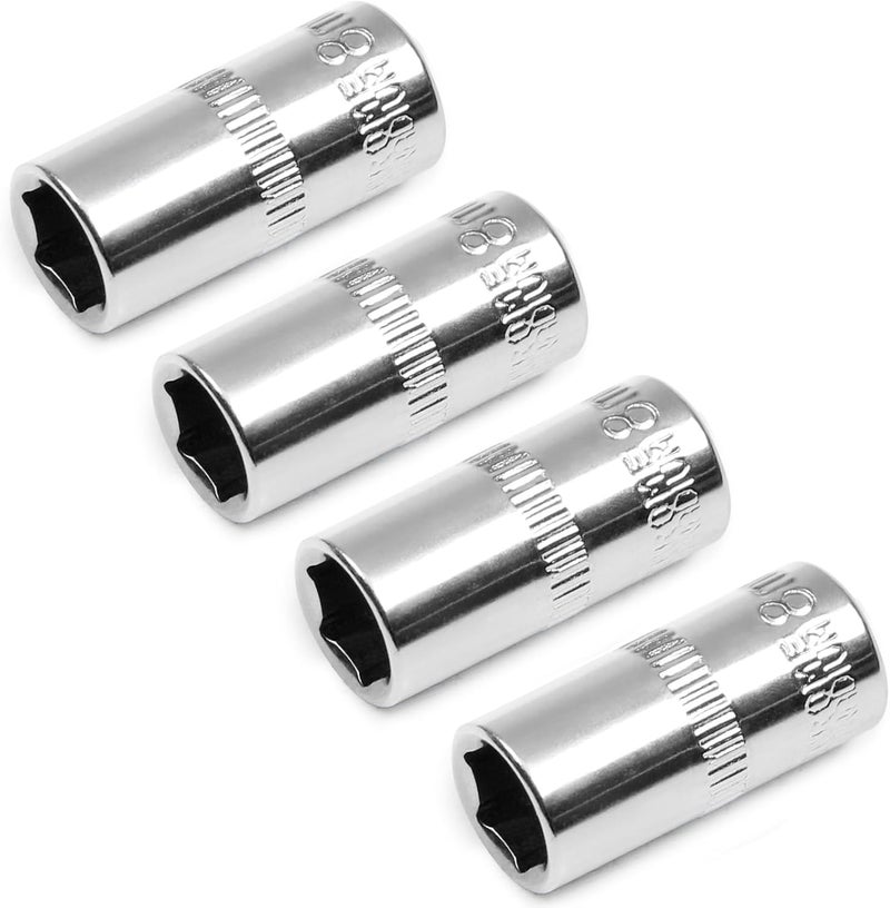 Utoolmart 1/4" Drive 8mm Socket, Shallow Socket Set, for General Repairs, 6-Point, Metric, Cr-V, 4pcs - Image 1