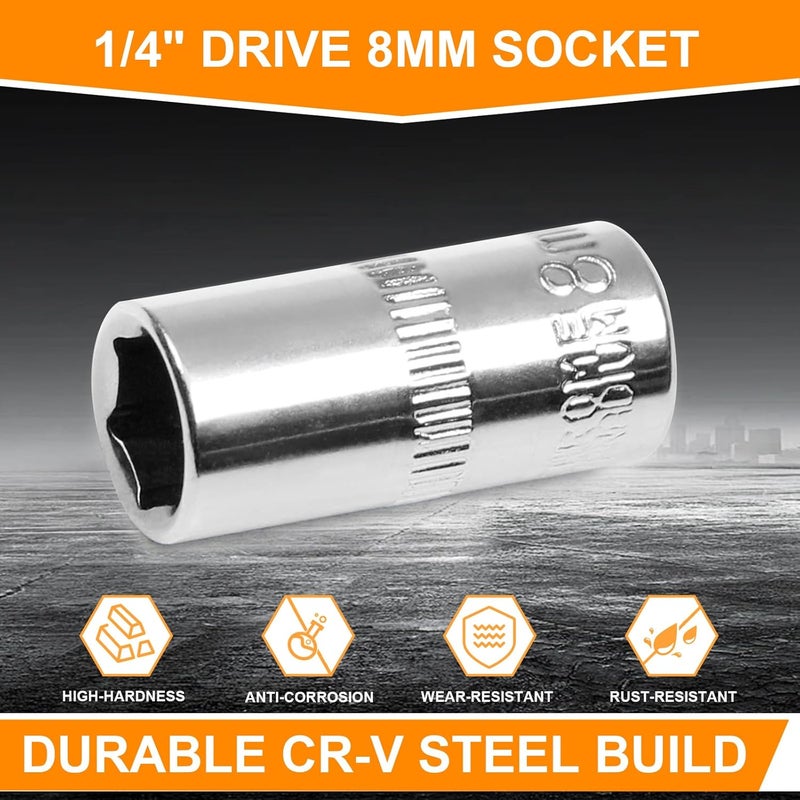 Utoolmart 1/4" Drive 8mm Socket, Shallow Socket Set, for General Repairs, 6-Point, Metric, Cr-V, 4pcs - Image 3