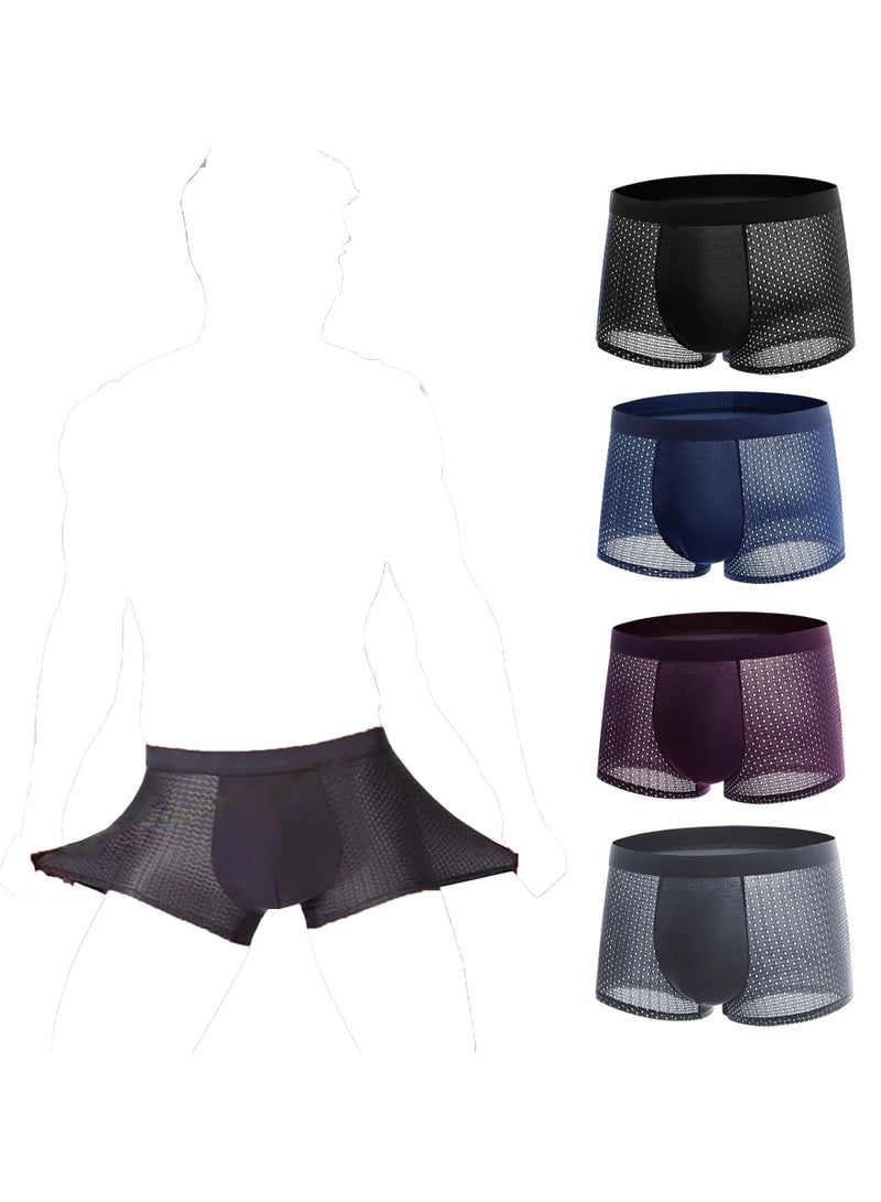 CMGTYYD Fiber Boxer Briefs for Men - Cool Ice Silk Breathable Underwear with 3D U Convex Design, Soft Fast-Dry Boxer Shorts, High-Quality Comfortable Men’s Underwear, Available in 4-Pack, XXXL - Image 1