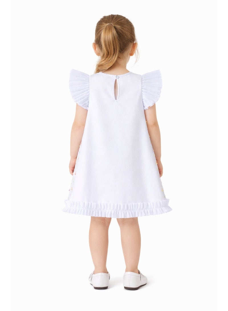 AE سمارتيز فستان أبيض أنيق للحفلات للبنات بياقة بيتر بان - فستان تول مزين بالترتر والزهور، مناسب للأعمار من 2 إلى 6 سنوات | زي مثالي لأعياد الميلاد وحفلات الزفاف والمناسبات الخاصة - Image 3