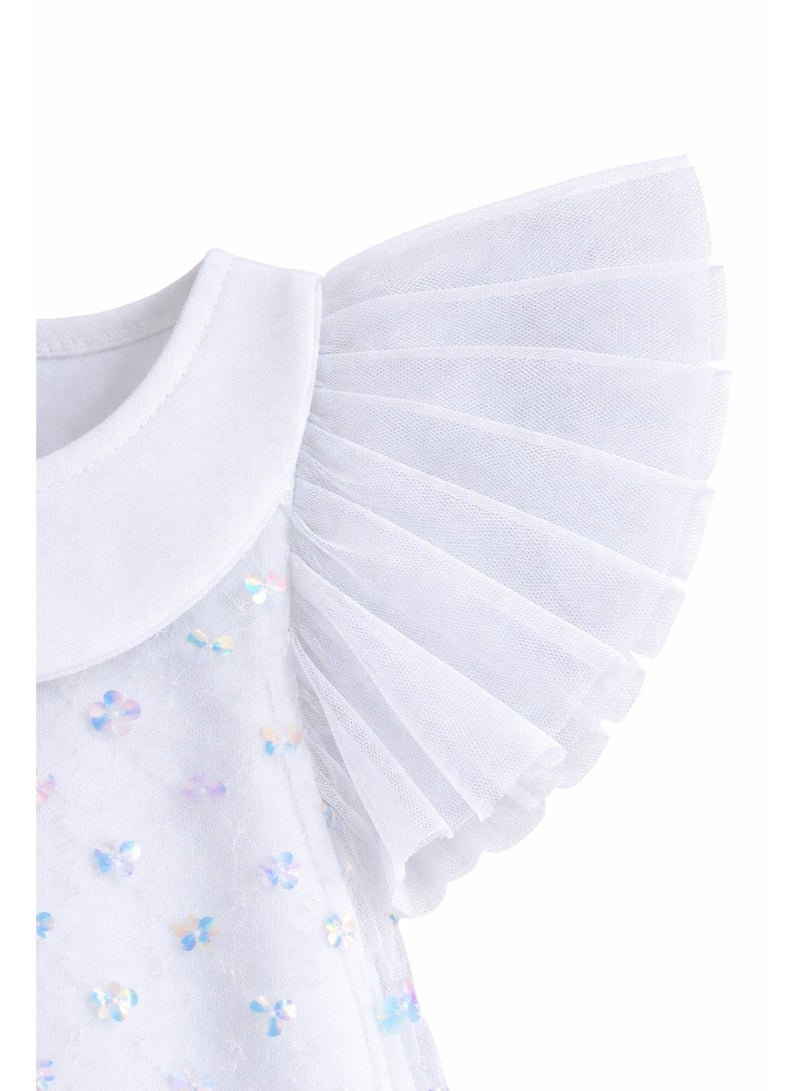 AE سمارتيز فستان أبيض أنيق للحفلات للبنات بياقة بيتر بان - فستان تول مزين بالترتر والزهور، مناسب للأعمار من 2 إلى 6 سنوات | زي مثالي لأعياد الميلاد وحفلات الزفاف والمناسبات الخاصة - Image 5
