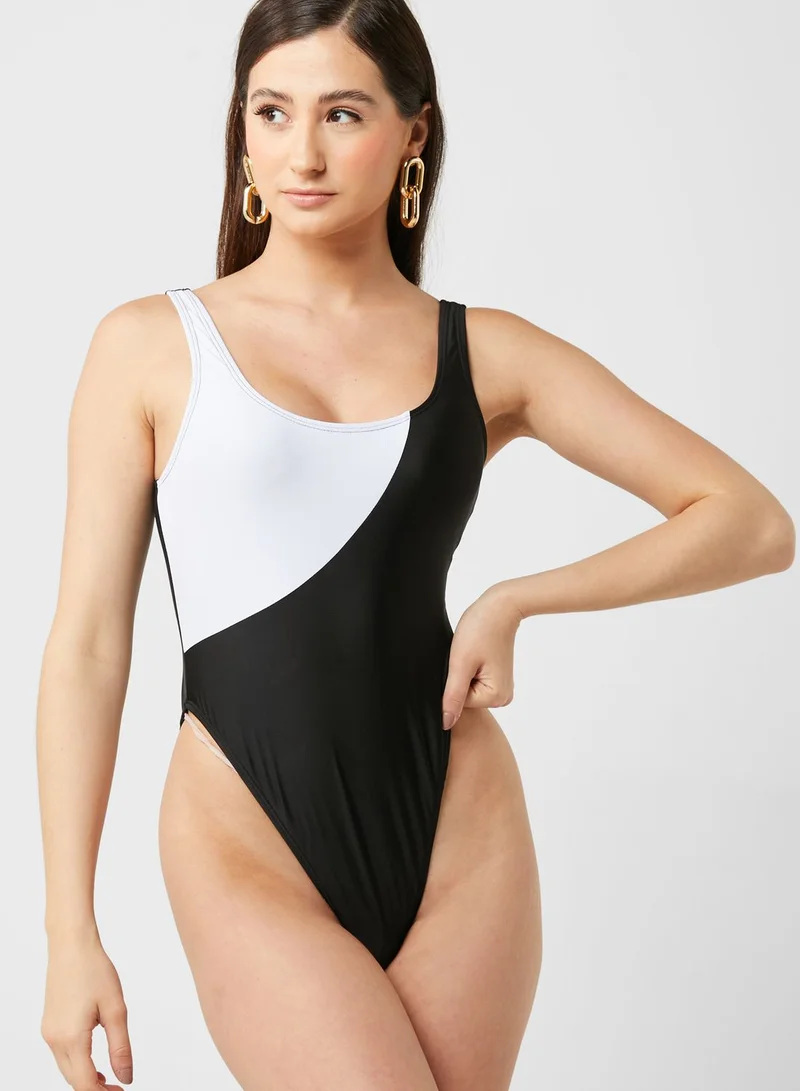 NASTY GAL Color Block High Leg Swimsuit