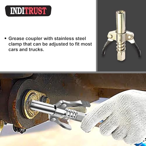 Inditrust 2pc Double handle Grease Gun Coupler with 1pc 30cm Hose 10000 PSI compatible with All Grease Guns 1/8" - Image 5