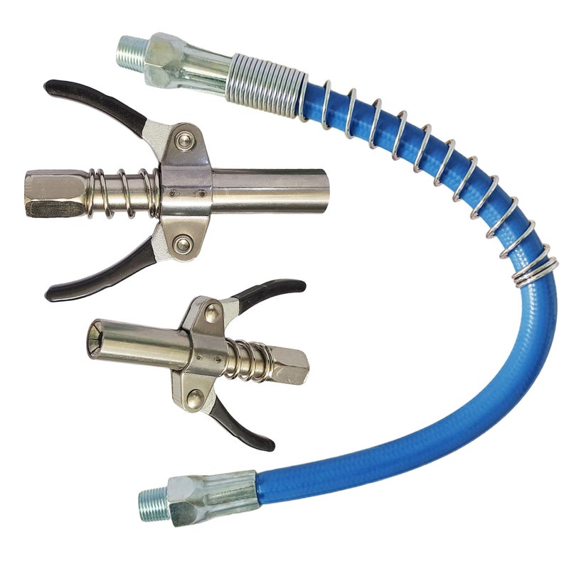 Inditrust 2pc Double handle Grease Gun Coupler with 1pc 30cm Hose 10000 PSI compatible with All Grease Guns 1/8" - Image 1