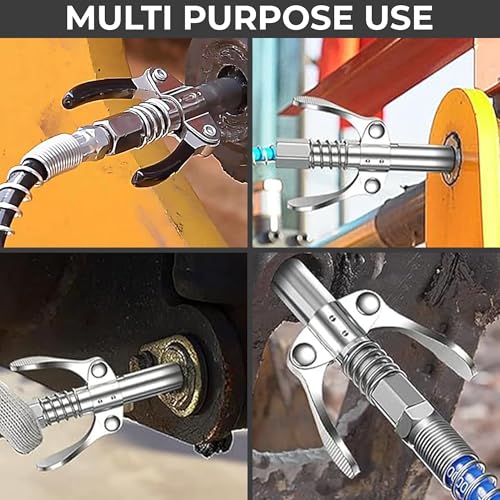 Inditrust 2pc Double handle Grease Gun Coupler with 1pc 30cm Hose 10000 PSI compatible with All Grease Guns 1/8" - Image 4