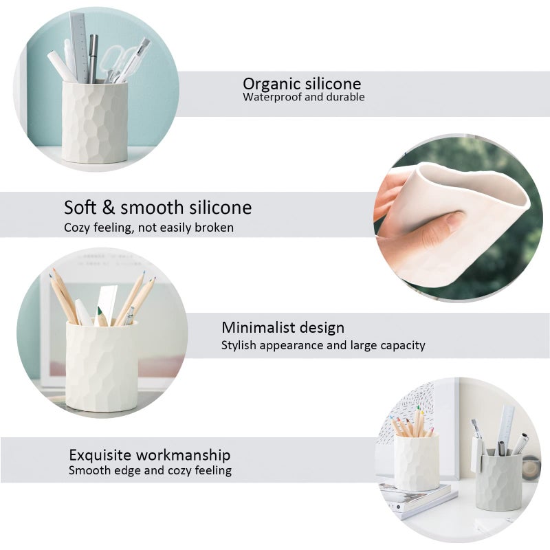 minimaliving Pen Holder,Nordic Style Silicone Waterproof Pencil Holder for Desk Simple&Modern Minimalist Makeup Organizer Multifunctional Office Supplies for Home,Kids and School(Beige) - Image 3