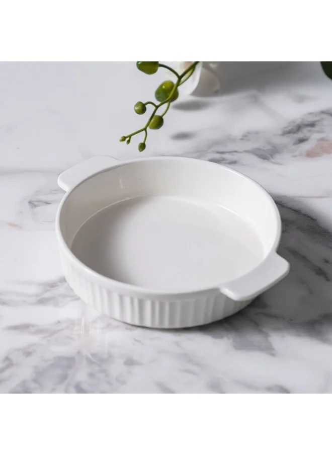 دانوب هوم Serax Porcelain Round Baking Dish for Baking Souffle Pudding Unique Design For Kitchen Hotel Restaurant Banquet and Daily Use 20.1X17.1X4.5CM