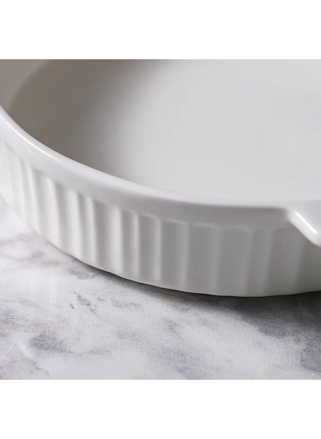 DANUBE HOME Serax Porcelain Round Baking Dish for Baking Souffle Pudding Unique Design For Kitchen Hotel Restaurant Banquet and Daily Use 20.1X17.1X4.5CM