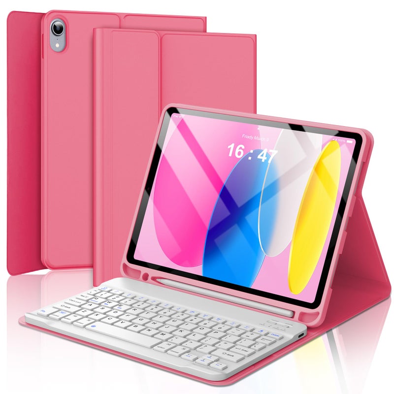 Keyboard Case for iPad 10th Generation 2022 109inch Rechargeable Detachable Wireless Bluetooth Keyboard Smart Folio Cover with Pencil Holder for 109 inch Apple iPad 10th Generation Red