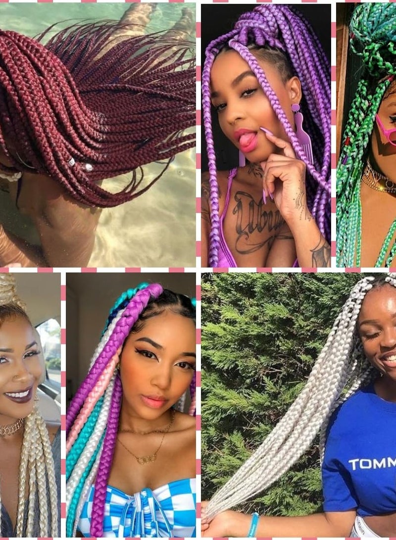 إستيل وصلات شعر أفريقية، وصلات شعر كروشيه مضفرة، شعر تجديل صناعي بدرجة حرارة عالية، شعر ياكي جامبو مضفر (أسود/رمادي، 3 قطع) - Image 5