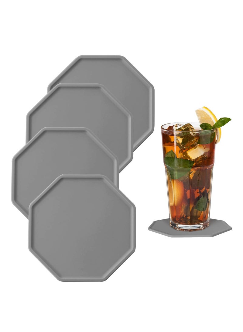 Excefore Silicone Round Drinks Coaster, for Coffee Tea, Silicone Coasters, 4 Pcs Silicone Non-Slip Washable Cup Mats Coaster for Drinks Home and Outdoor (Grey) - Image 1