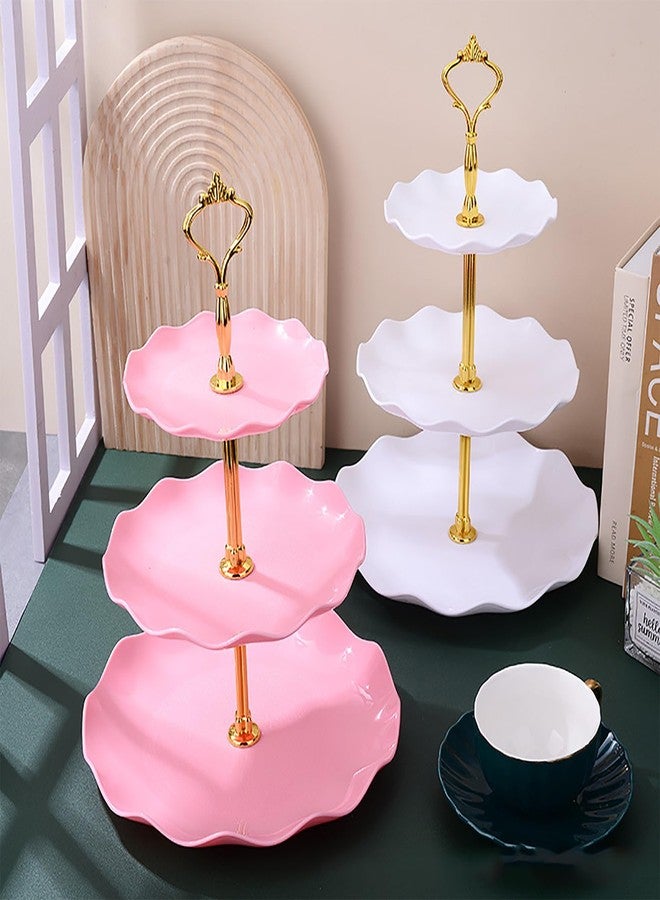 Hazyore 2 PCS 3 Tier Cupcake Stand Holder, Plastic Cupcake Holder Towel with Multiple Layers of Trays, Used for Cupcakes, Donuts, Fruits, Etc., White (White+Pink) - Image 3