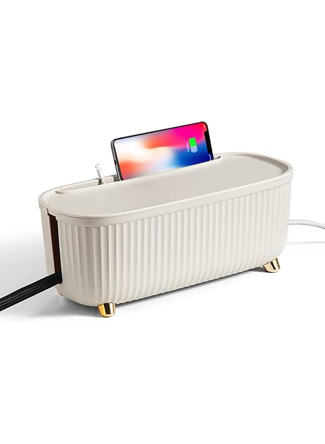 Cable Management Box - Cord Organizer 36.5 * 16.5 16Cm -Insulated Storage For Tv, Computer, Laptop Power Strips -Fashionable Strip Home, Office Light Beige