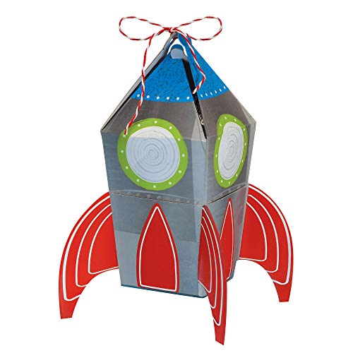 Amscan Blast Off Birthday Favor Box 55 x 2 Pack of 8 Vibrant Unique Rocket Shaped Paper Boxes Perfect for Party Favors Gifts - Image 1