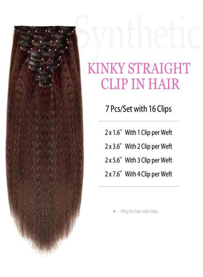 Vlliyava 14 Inch 4# Yaki Kinky Straight Clip in Hair Extensions - 7 PCs 100g Seamless Synthetic Hair for Black Women - Image 2