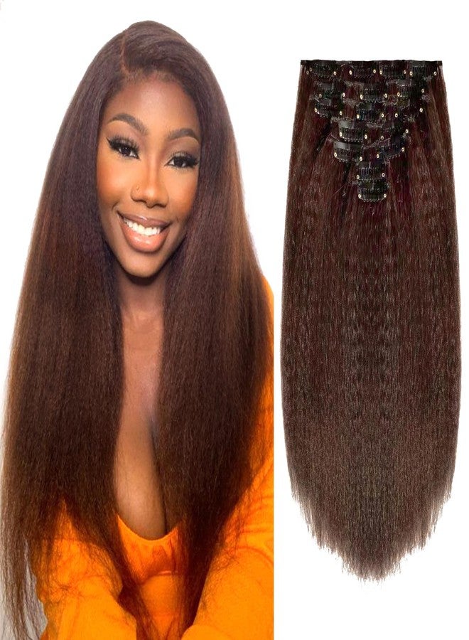 Vlliyava 14 Inch 4# Yaki Kinky Straight Clip in Hair Extensions - 7 PCs 100g Seamless Synthetic Hair for Black Women - Image 1
