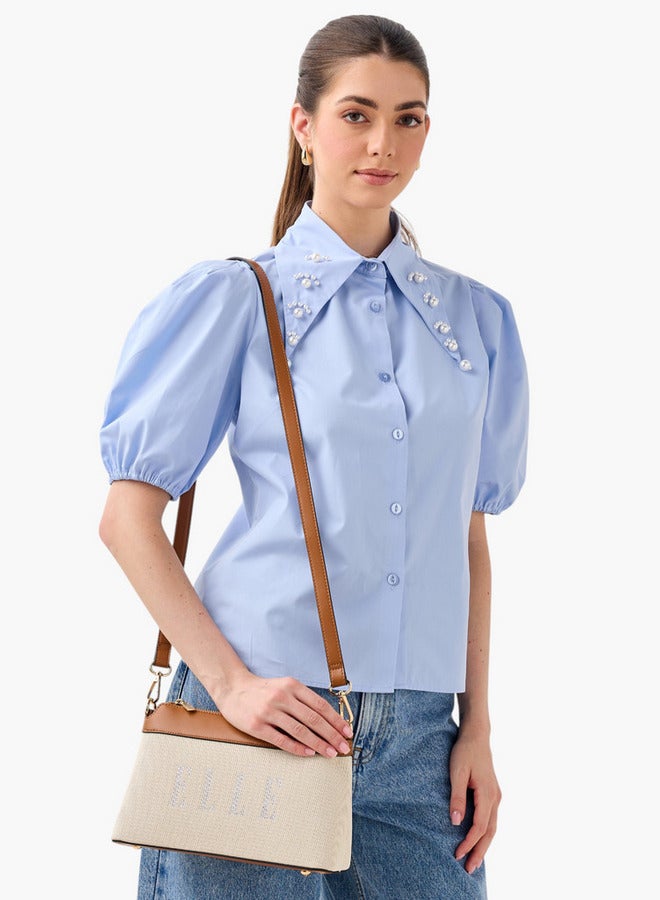 ELLE Logo Detail Crossbody Bag with Adjustable Strap and Zip Closure - Image 2