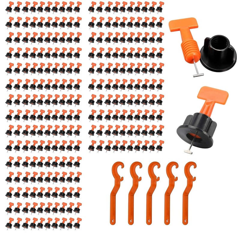 Zaptec Reusable Tile Levelling System Complete Kit for Floor & Wall Tiles (Pack of 250 Pcs T Needle, 250 Pcs Cap & 5 Wrench) (Orange & Black) - Image 1