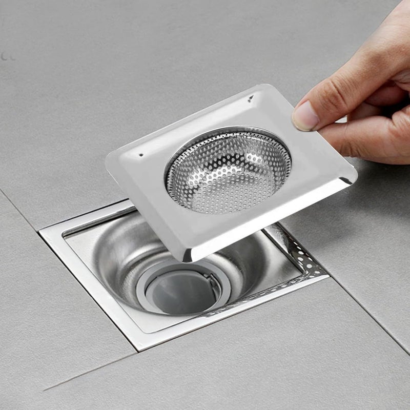 KitchenFest® Rustproof Stainless Steel Drain Strainer for Kitchen Sink Square Shape Jali, Food Waste Debris Anti Clogging Basin Filter Basket, 11.5cm, 1 Pcs - Image 1