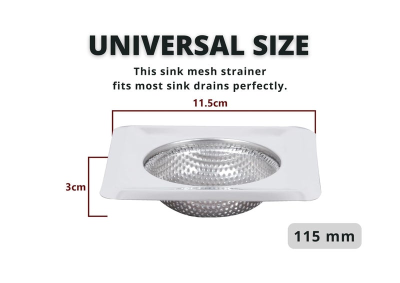 KitchenFest® Rustproof Stainless Steel Drain Strainer for Kitchen Sink Square Shape Jali, Food Waste Debris Anti Clogging Basin Filter Basket, 11.5cm, 1 Pcs - Image 2