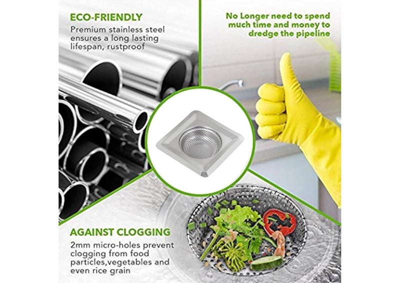 KitchenFest® Rustproof Stainless Steel Drain Strainer for Kitchen Sink Square Shape Jali, Food Waste Debris Anti Clogging Basin Filter Basket, 11.5cm, 1 Pcs - Image 4