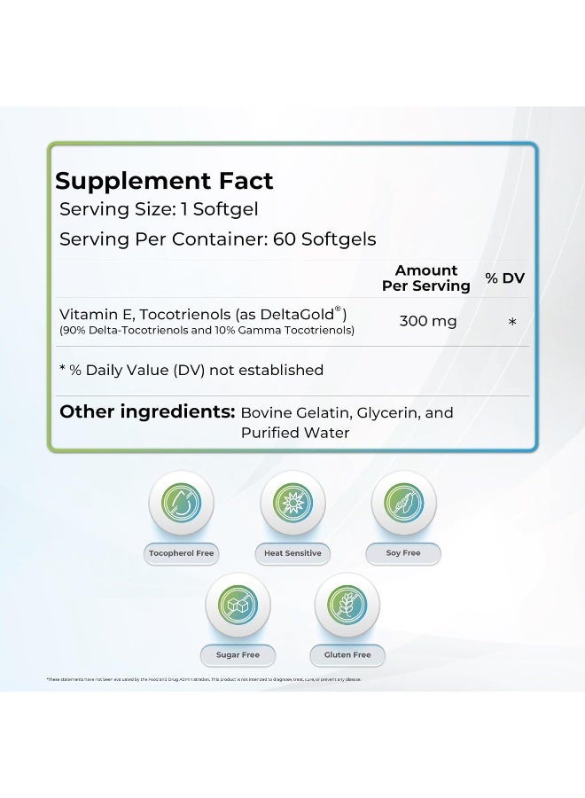 WELLNESS EXTRACT Eannatto Tocotrienols Deltagold Vitamin E Supplements Softgels, Tocopherol Free, Supports Immune Health, Non-GMO, Gluten Free & Antioxidant (300MG 60 Softgels) - Image 2