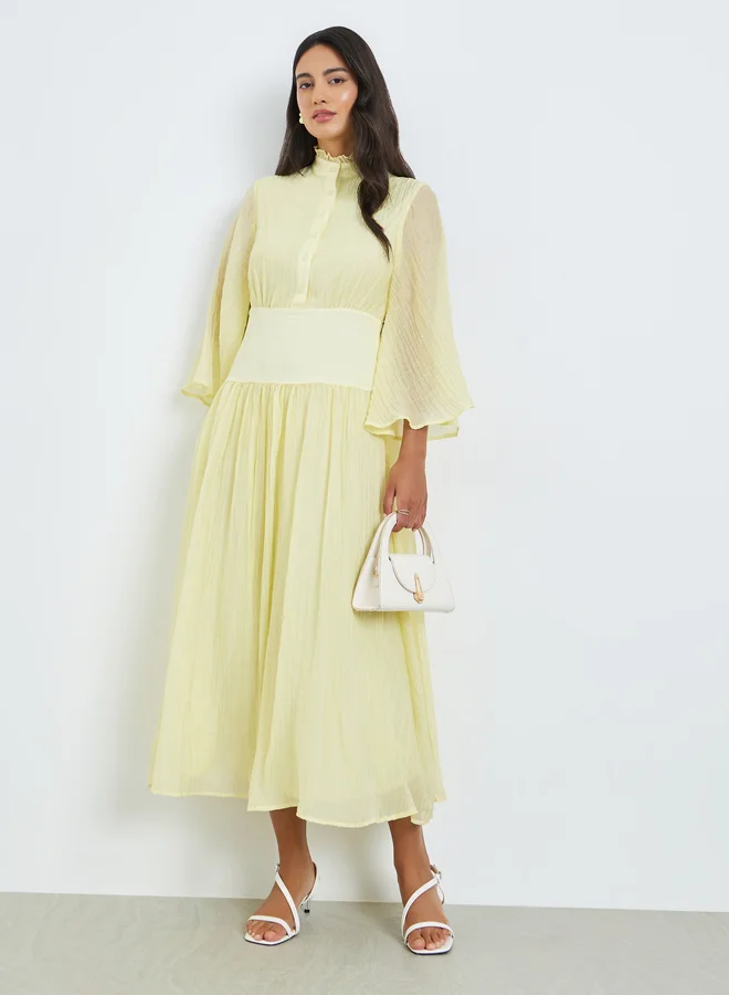 Yellow Crinkle A-Line Maxi Dress