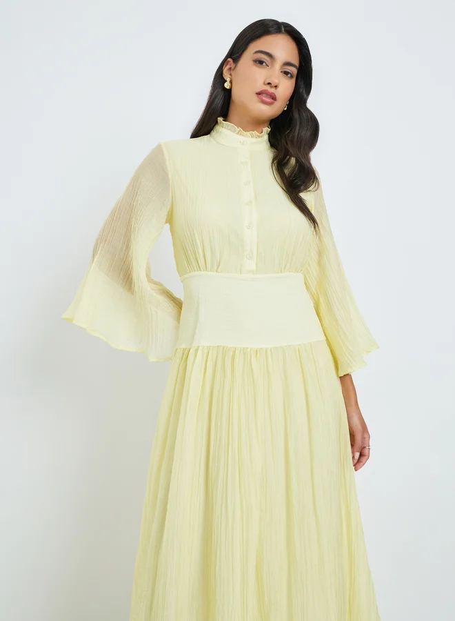 Styli Yellow Crinkle A-Line Maxi Dress
