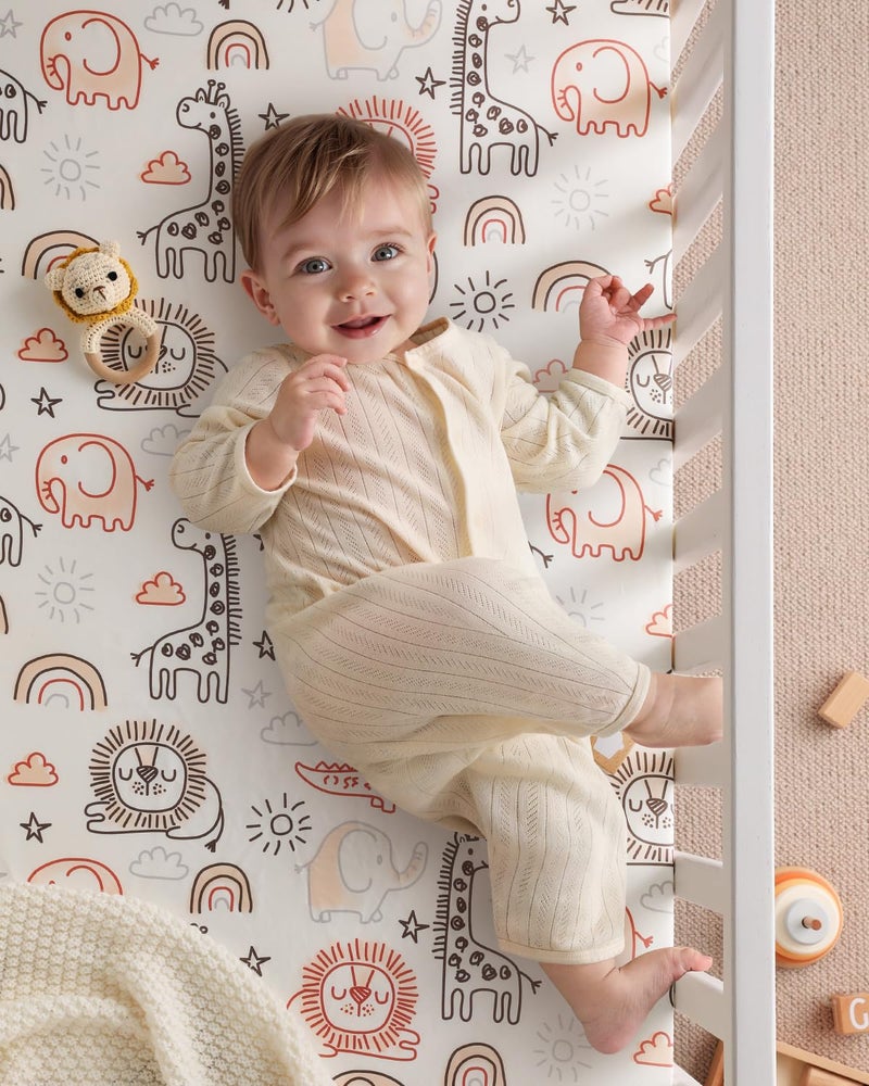 Yoofoss Baby Crib Sheets 2 Pack for Boys and Girls - 52x28 Fitted Crib Sheet Neutral Fits for Standard Crib and Toddler Mattress, Ultra Soft Breathable Microfiber Animal World - Image 3