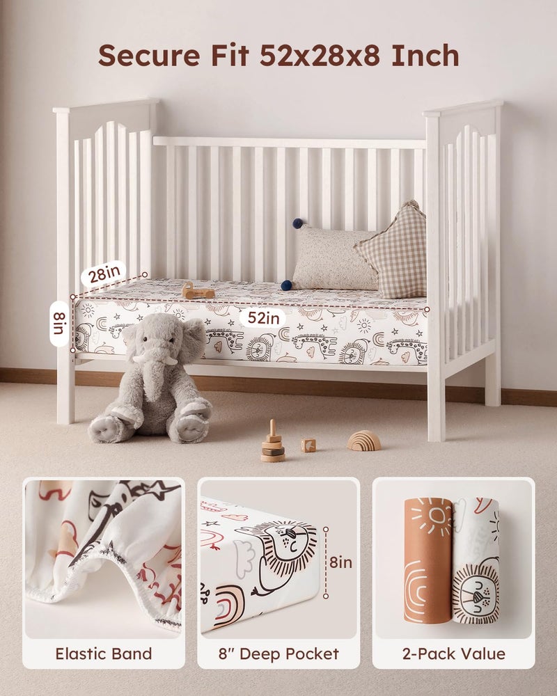 Yoofoss Baby Crib Sheets 2 Pack for Boys and Girls - 52x28 Fitted Crib Sheet Neutral Fits for Standard Crib and Toddler Mattress, Ultra Soft Breathable Microfiber Animal World - Image 4