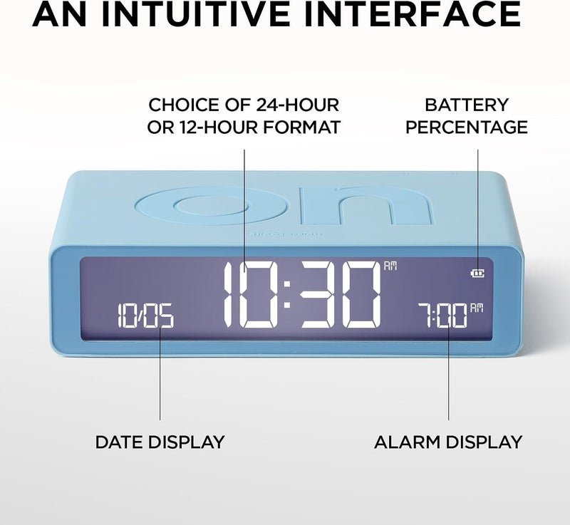 Lexon Flip Classic Luminous Morning Alarm Clock, Reversible with Face on Off and Snooze Function, LCD Screen and Touch Light, Rechargeable by USB-C – Black - Image 5