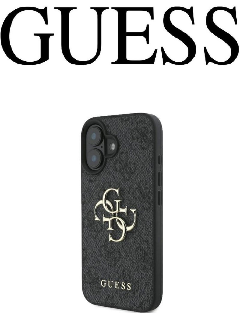 IPhone 16 cover, with a logo and a leather design approved by the global brand Guess. From CG-MOBILE. In Black