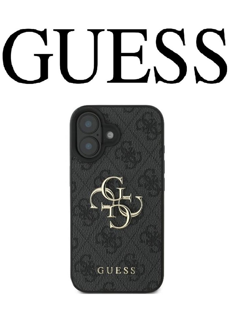 CG MOBILE IPhone 16 cover, with a logo and a leather design approved by the global brand Guess. From CG-MOBILE. In Black  - Image 1