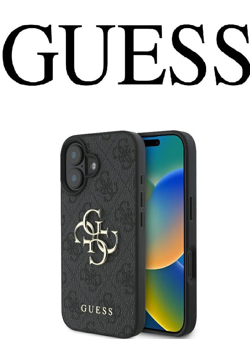 CG MOBILE IPhone 16 cover, with a logo and a leather design approved by the global brand Guess. From CG-MOBILE. In Black  - Image 2