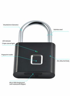 Y&D Fingerprint Padlock, Locker Lock, Smart Pad Waterproof Small Portable with USB Charging for, Luggage, Gym , Suitcas, School, Bike  - Image 3