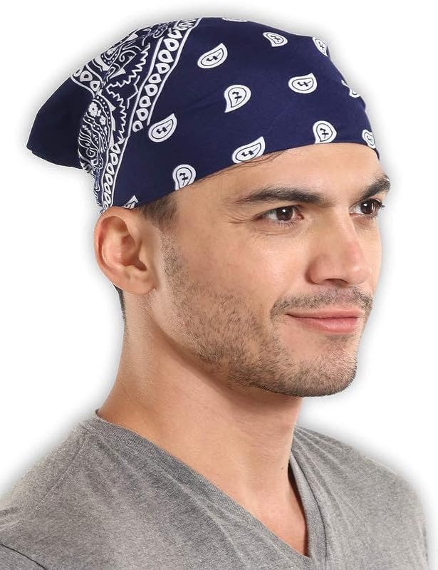 DIKHAWA Unisex Soft Breathable Cotton Paisley Printed Cowboy Bandanas,Headband,Scarf (NAVY_50CM X 50CM_Pack of 1), Blue - Image 5