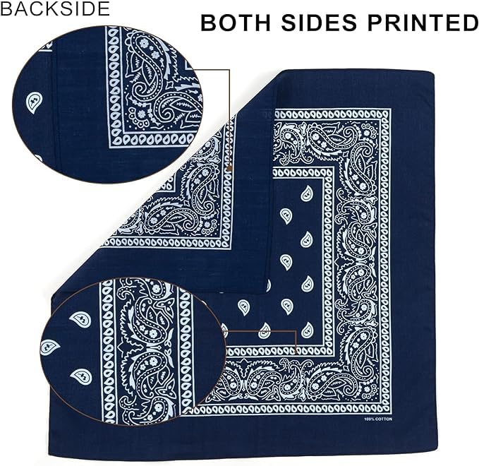 DIKHAWA Unisex Soft Breathable Cotton Paisley Printed Cowboy Bandanas,Headband,Scarf (NAVY_50CM X 50CM_Pack of 1), Blue - Image 3