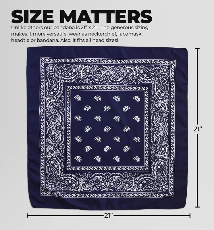 DIKHAWA Unisex Soft Breathable Cotton Paisley Printed Cowboy Bandanas,Headband,Scarf (NAVY_50CM X 50CM_Pack of 1), Blue - Image 2