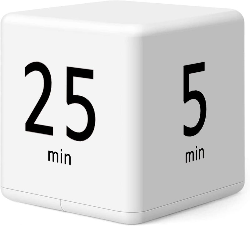 Leeonz Cube Timer, Time, Kitchen Timer Kids Timer for ADHD Productivity Workout Flip Timer Classroom for StudyTime Countdown Management Settings 5/15 / 25/45 Minutes - White - Image 1