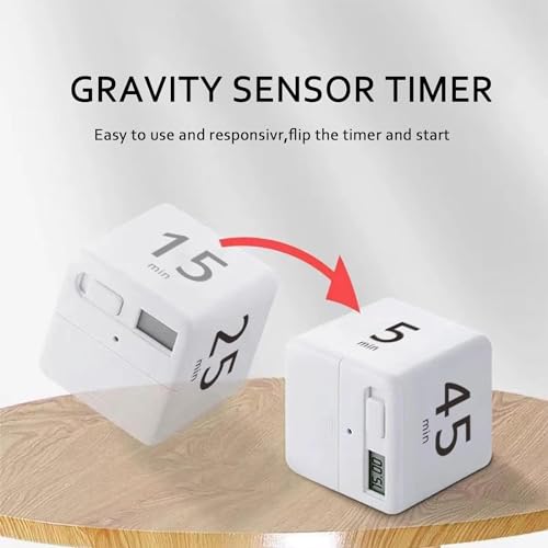 Leeonz Cube Timer, Time, Kitchen Timer Kids Timer for ADHD Productivity Workout Flip Timer Classroom for StudyTime Countdown Management Settings 5/15 / 25/45 Minutes - White - Image 3