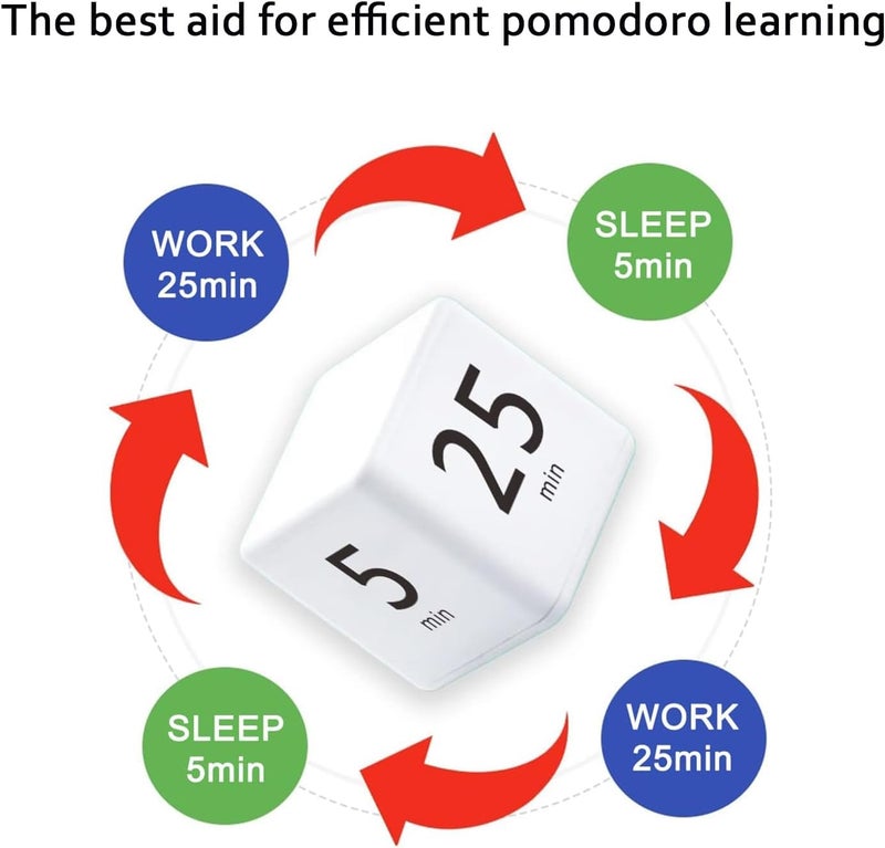 Leeonz Cube Timer, Time, Kitchen Timer Kids Timer for ADHD Productivity Workout Flip Timer Classroom for StudyTime Countdown Management Settings 5/15 / 25/45 Minutes - White - Image 2