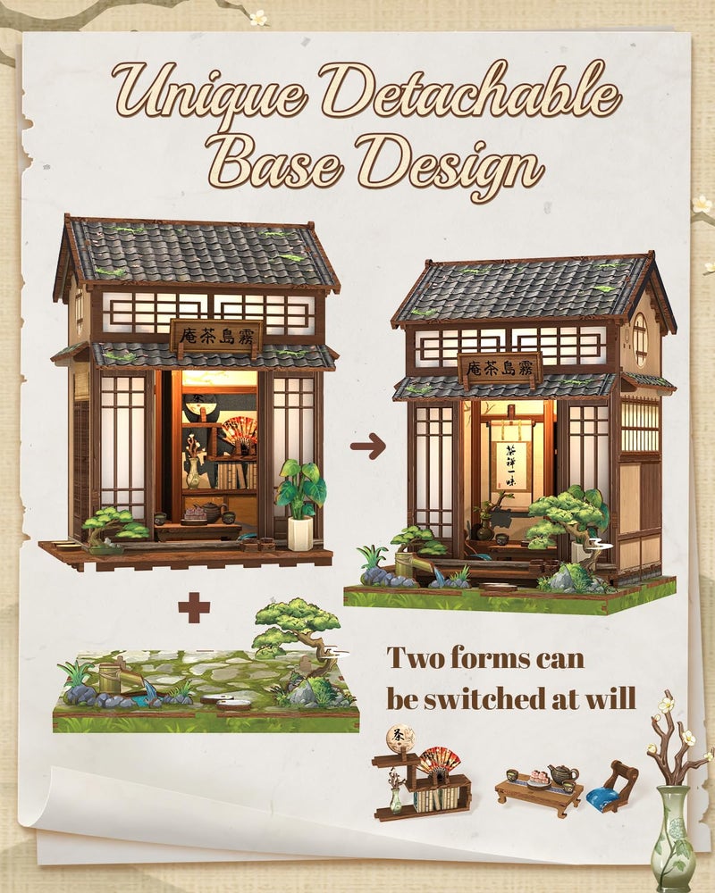 Cutefun Book Nook Kit - DIY Miniature Dollhouse Kit for Adults, Teens and Beginners, Japanese Tea Room Booknook Tiny House Bookshelf Decor 3D Wooden Puzzles, Gifts for Friends and Family (Tea House) - Image 4