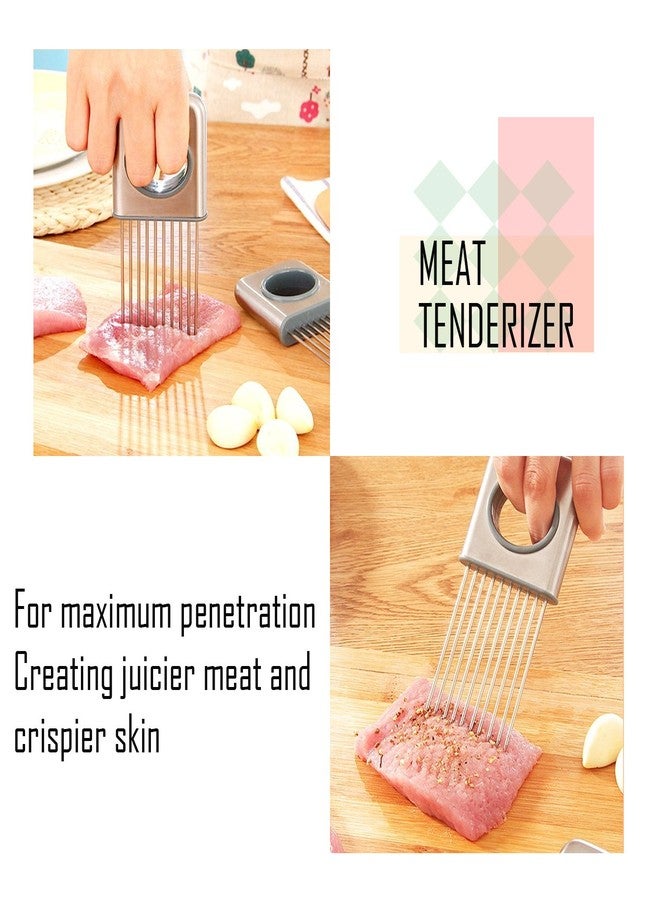 KAYCROWN Best Utensils Onion Holder Slicer Vegetable Tools Stainless Steel Easy Onion Holder Slicing Guide Vegetable Tomato Lemon Meat Holder Slicer Tools Cutter, Cutting Kitchen Gadget, Silver - Image 5