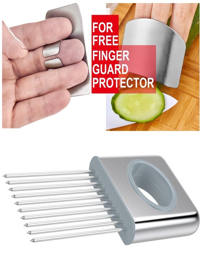 KAYCROWN Best Utensils Onion Holder Slicer Vegetable Tools Stainless Steel Easy Onion Holder Slicing Guide Vegetable Tomato Lemon Meat Holder Slicer Tools Cutter, Cutting Kitchen Gadget, Silver - Image 2