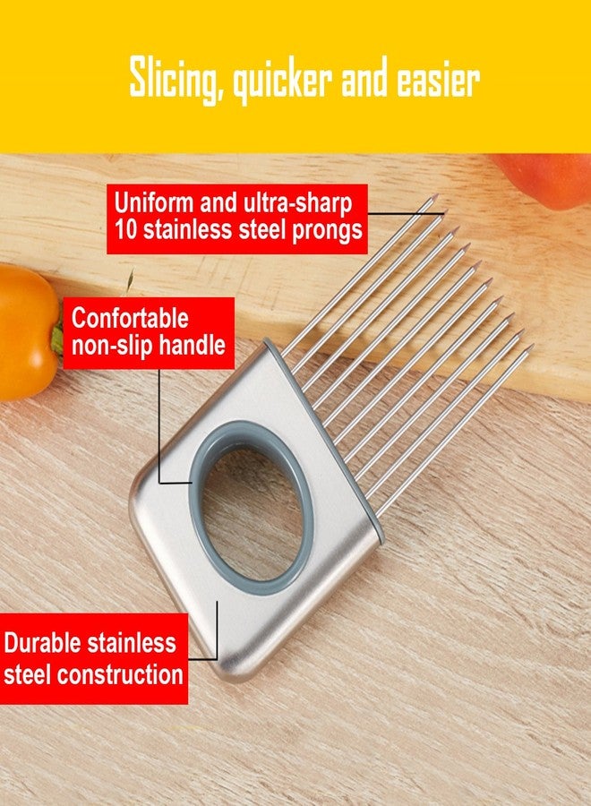 KAYCROWN Best Utensils Onion Holder Slicer Vegetable Tools Stainless Steel Easy Onion Holder Slicing Guide Vegetable Tomato Lemon Meat Holder Slicer Tools Cutter, Cutting Kitchen Gadget, Silver - Image 3