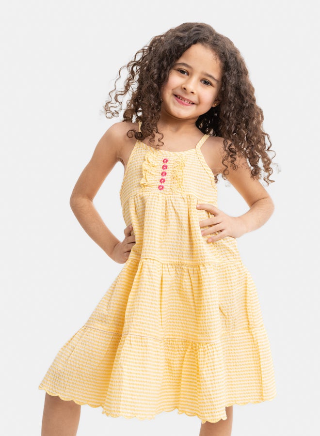 فستان أصفر للبنات بتصميم مُقلم (مربعات)