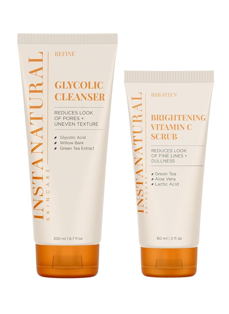 Instanatural InstaNatural Glycolic Acid Cleanser and Vitamin C Scrub Kit, Brightens and Reduces Signs of Aging, Fine Lines and Wrinkles, with Aloe Vera and Botanical Extracts  - Image 1