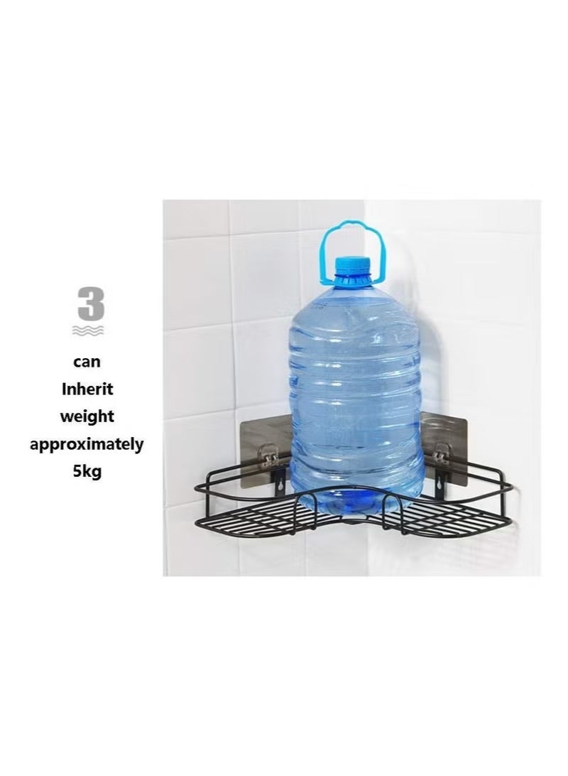 رف شامبو زاوية للحمام – تثبيت باللاصق بدون حفر، معدن مطلي مقاوم للصدأ لتنظيم الشامبو والصابون وإكسسوارات الحمام – أسود - Image 1