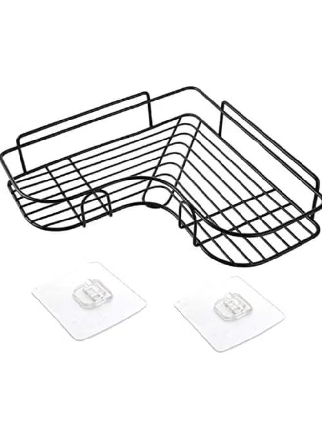 رف شامبو زاوية للحمام – تثبيت باللاصق بدون حفر، معدن مطلي مقاوم للصدأ لتنظيم الشامبو والصابون وإكسسوارات الحمام – أسود - Image 2